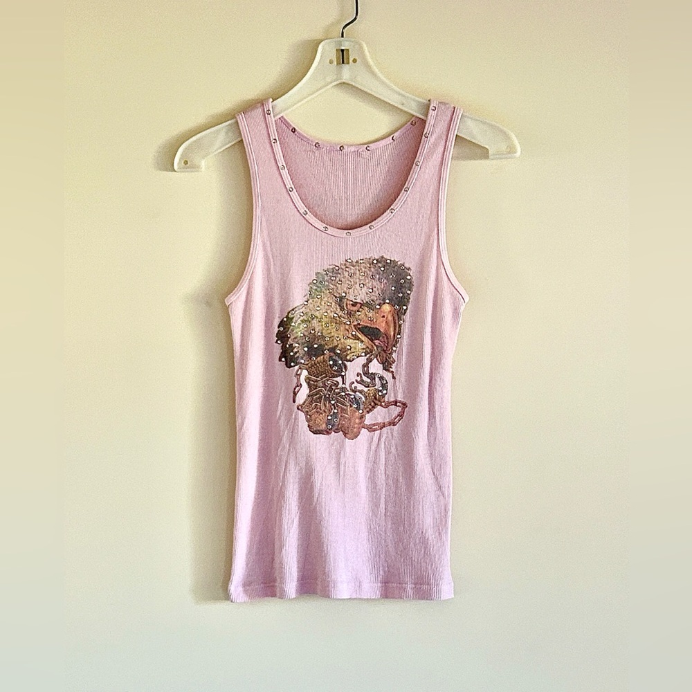 Allen Schwartz Pink Crystal Designed Bald Eagle Comfortable Tank Top.